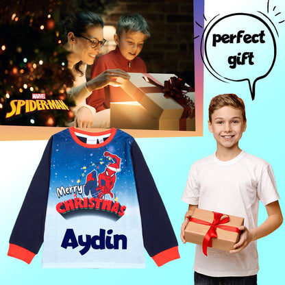 Marvel Spiderman Christmas Personalised Pyjamas - Dark Blue