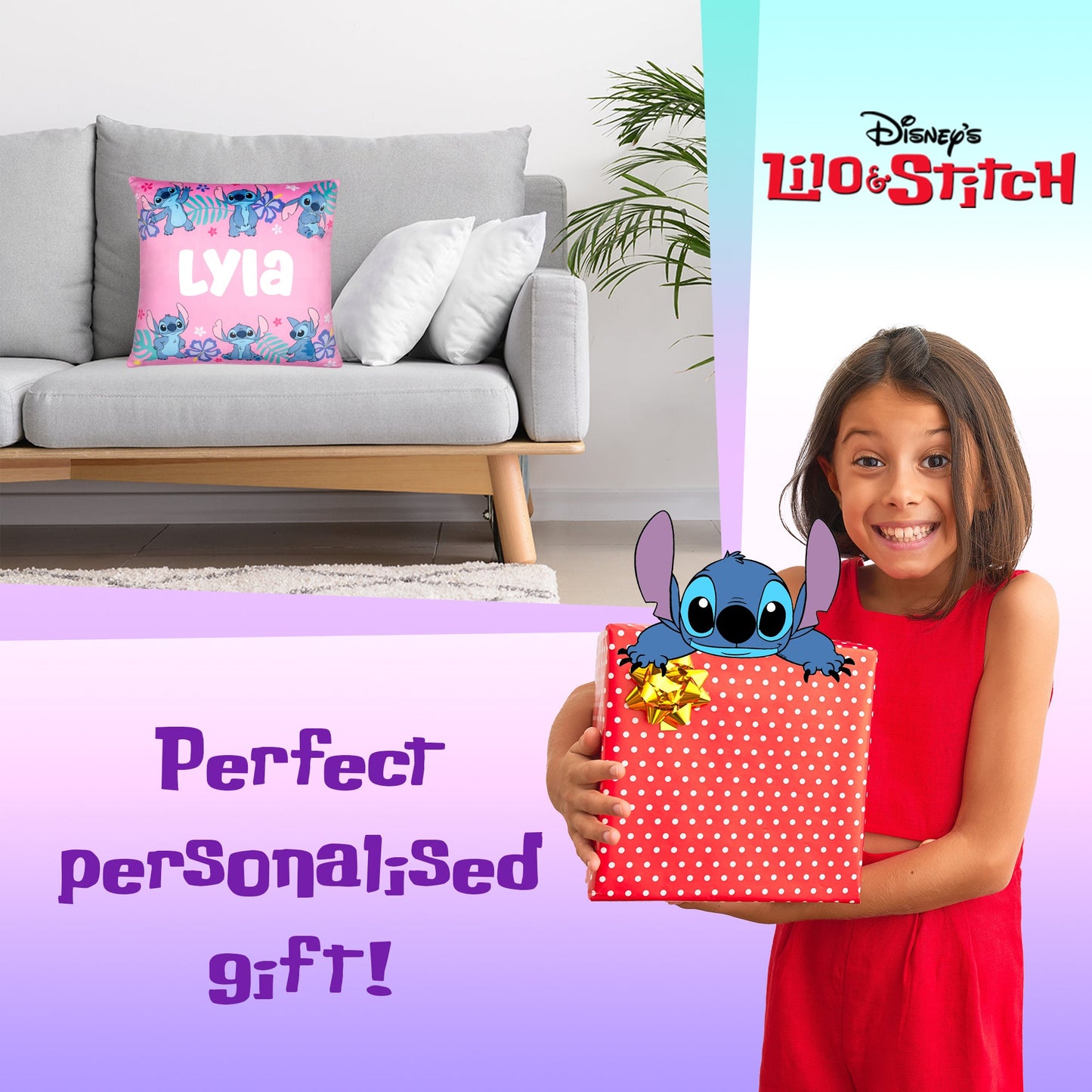 Disney Stitch Coussin Cover 44 x 44 cm Super Soft Pillow Case Gift fille Bedroom Home Décor