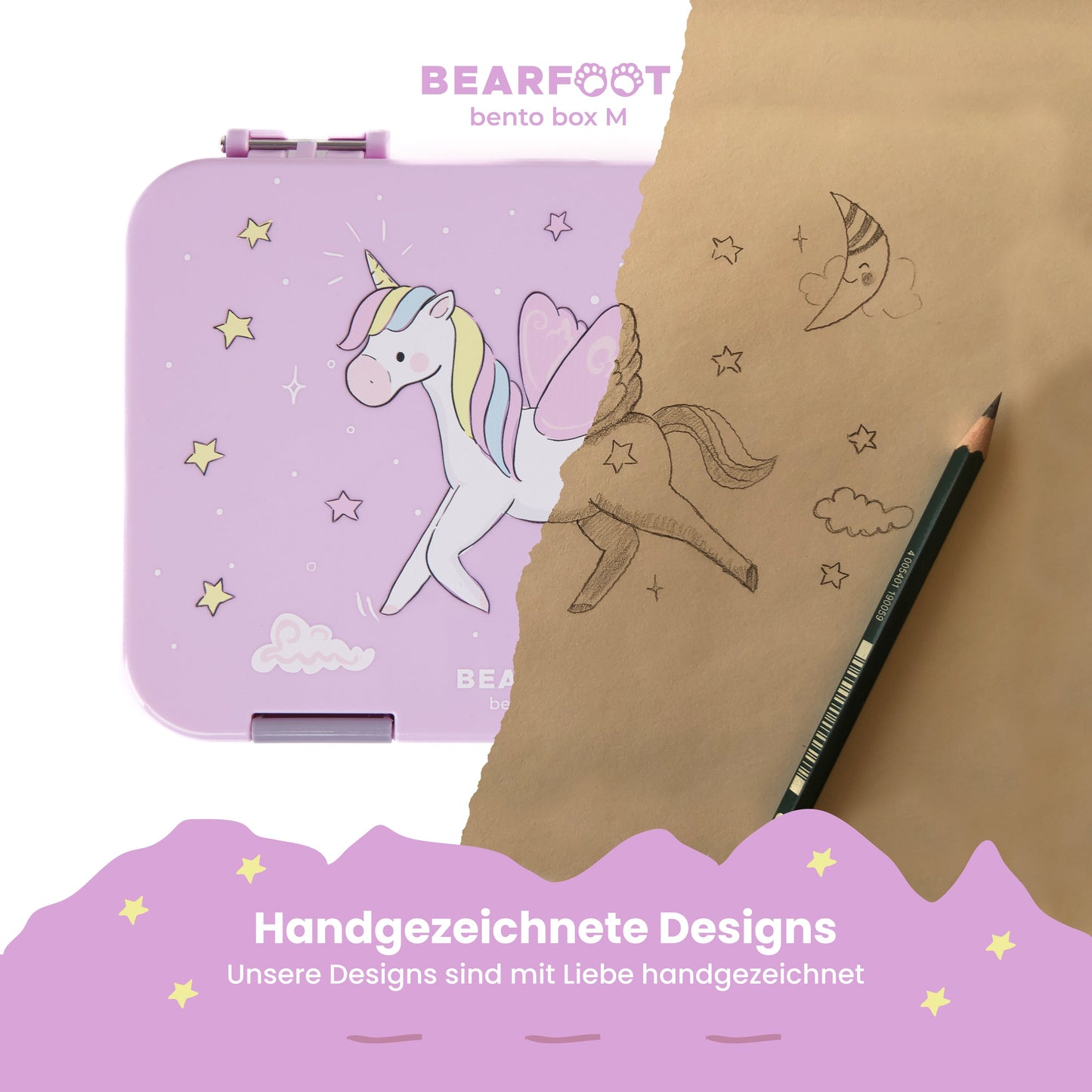 Kids' Lunch Box with Compartments, Bento Box - Unicorn Purple