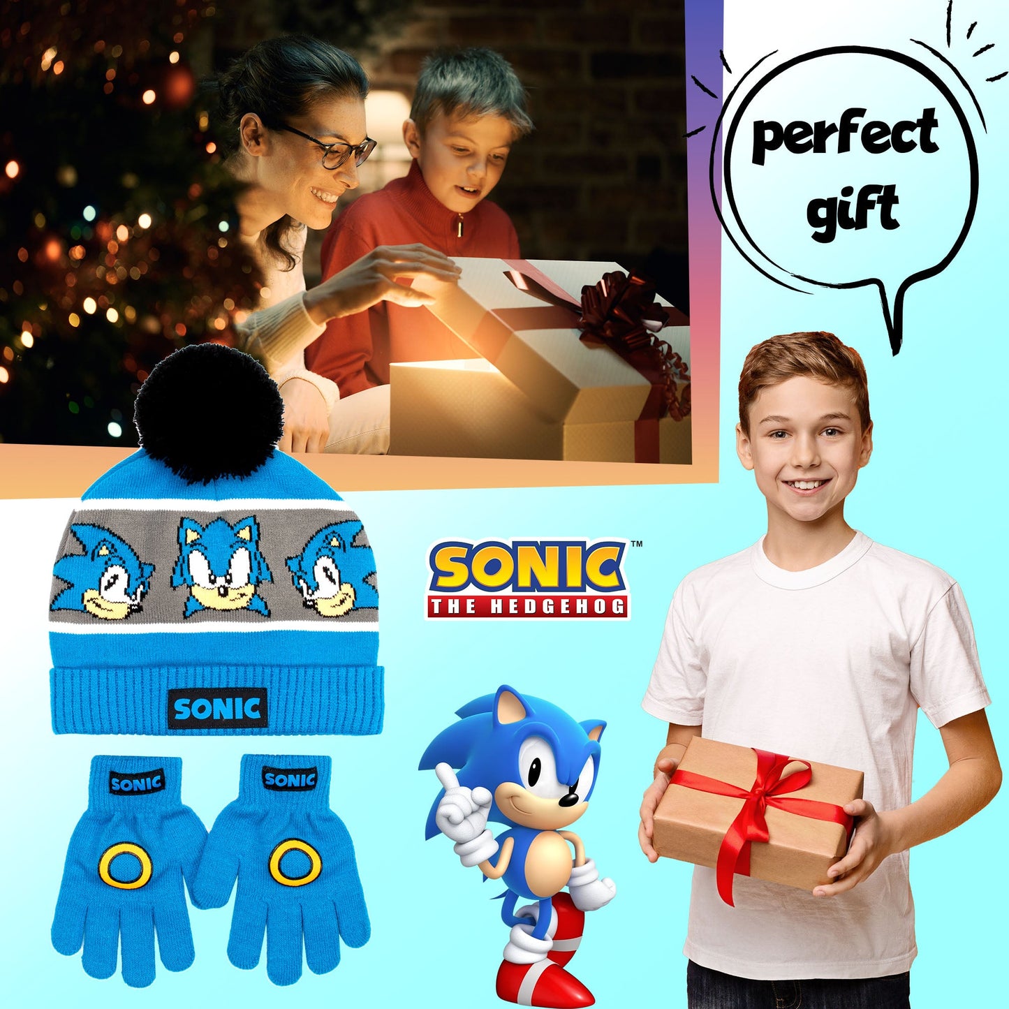 Sonic THE HEDGEHOG Winter Hat & Gloves Set garçon