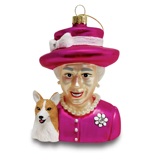 Boule de Noël Reine Elizabeth & Corgi Fuchsia