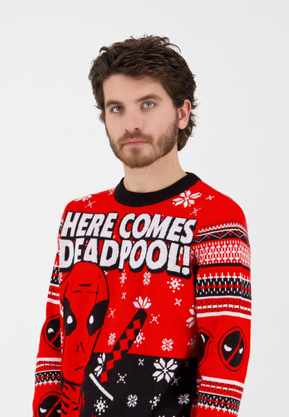 Deadpool Christmas Sweater "Here Comes Deadpool" 