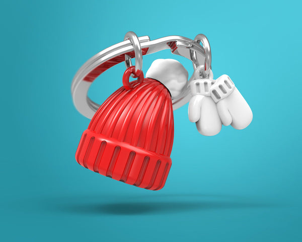 Sleutelhanger met wintermuts en handschoenen