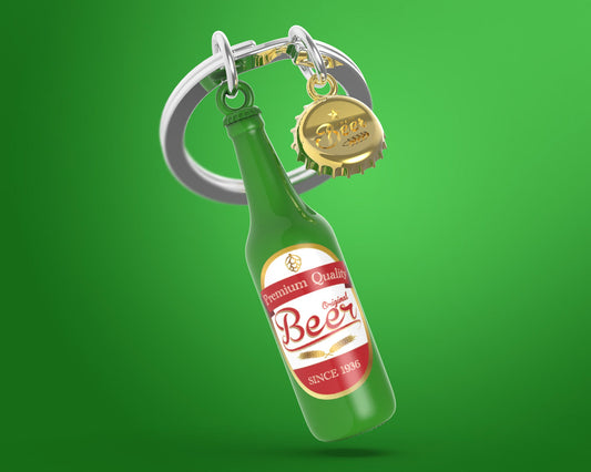 Green Beer Bottle key ring