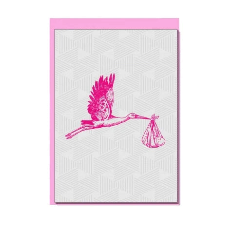 Pink Baby Stork Greeting Card